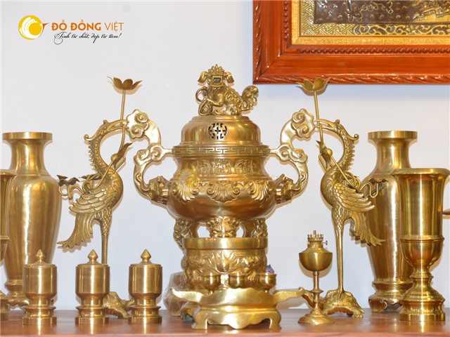 Bộ đỉnh đồng thờ cúng ngũ sự và phụ kiện đồ thờ đầy đủ