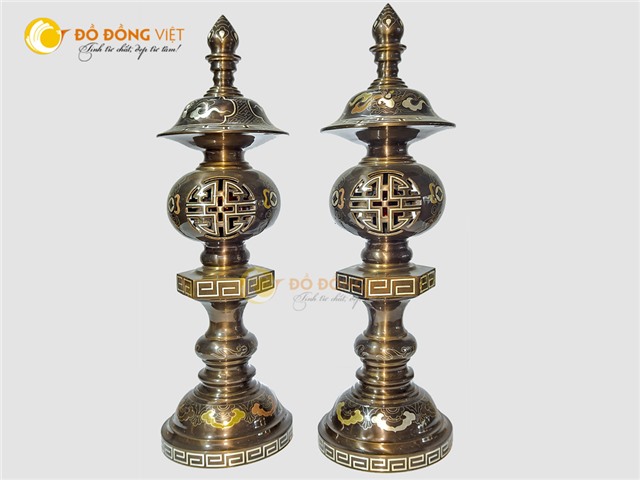 Đôi đèn thờ cúng cao cấp khảm ngũ sắc