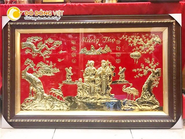 Quà mừng thọ ông bà ý nghĩa, tranh mừng thọ ông bà dát vàng 24k