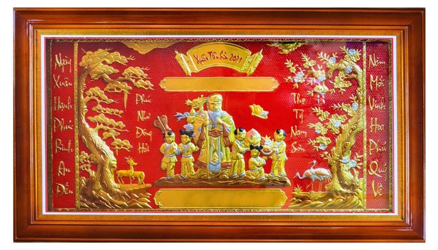 Tranh mừng thọ bà bằng đồng liền mê KT 87x167