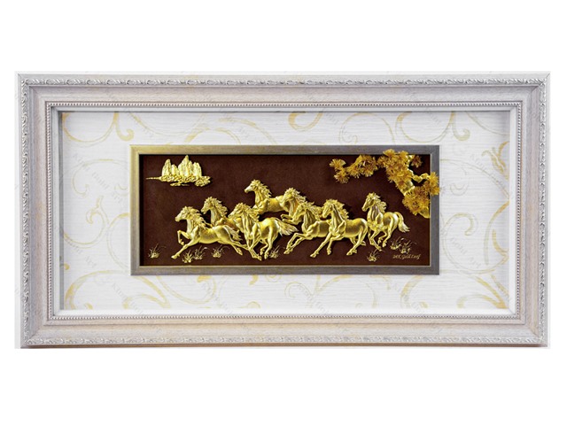 Tranh bát mã, tranh mã đáo thành công dát vàng 24k