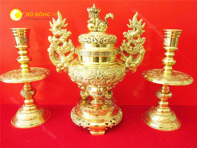 Bộ lư Vĩnh Tiến cho ban thờ 1m97, lư đồng Vĩnh Tiến KT 70 cm