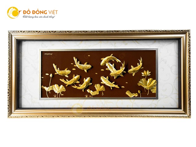 Tranh cửu ngư quần hội dát vàng 24k