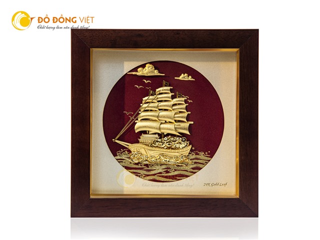 Quà tặng tân gia ý nghĩa, tranh thuyền buồm dát vàng 24k