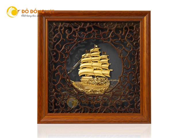 Tranh thuyền buồm cỡ nhỏ để bàn làm việc, tranh dát vàng 24k