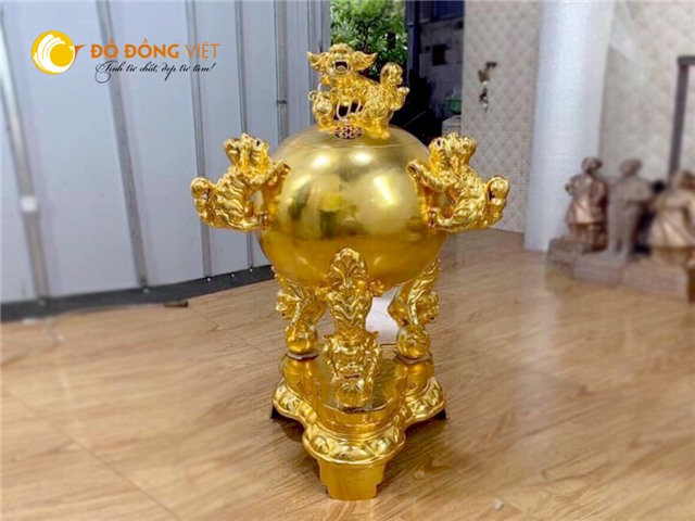 Đỉnh đồng thất lân vờn cầu mạ vàng 24k đẹp tinh xảo