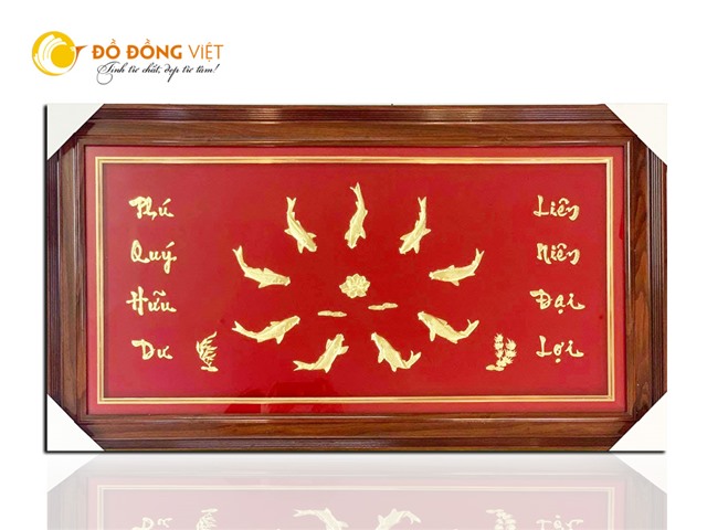 Tranh đồng cửu ngư quần hội mạ vàng 24k đẹp tinh xảo
