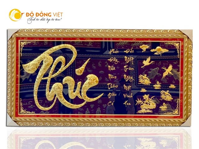 Tranh chữ Phúc thư pháp bằng đồng mạ vàng 24k
