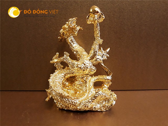 Tượng rồng bằng đồng phong thủy mạ vàng đẹp tinh xảo