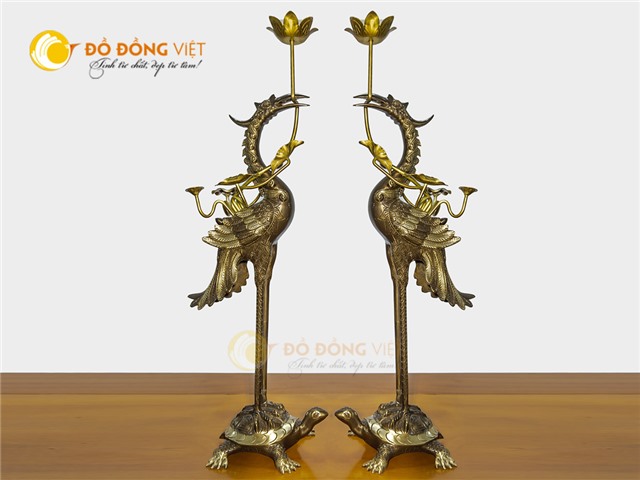 Đôi hạc bằng đồng vàng hai công nghệ