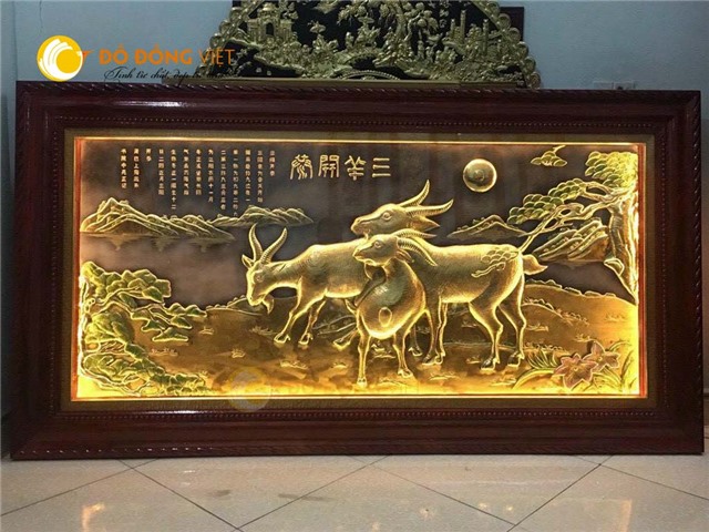 Tranh đồng đèn Led Tam dương khai thái đẹp tinh xảo