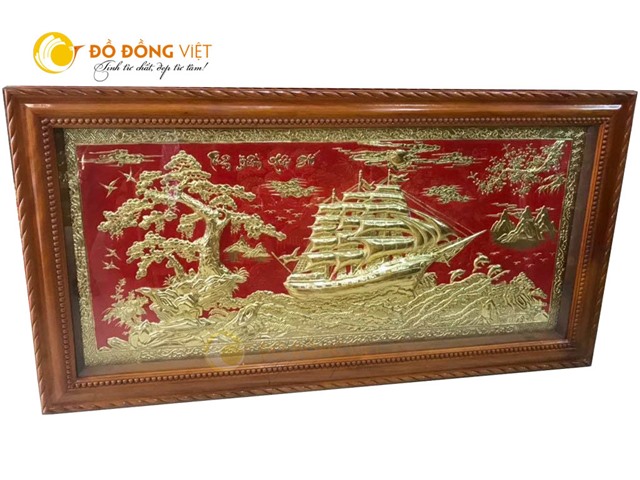 Tranh đồng thuận buồm xuôi gió nền đỏ mạ vàng đẹp tinh xảo