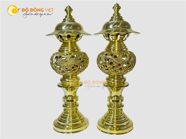 Báo giá đôi đèn thờ long phượng cắm điện cao 42cm.
