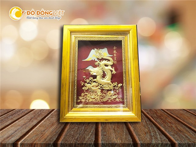 Đẹp tinh xảo tranh rồng phú quý bằng vàng lá 24k