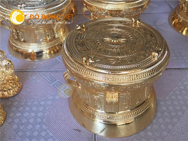 Trống đồng quà tặng mạ vàng đẹp tinh xảo
