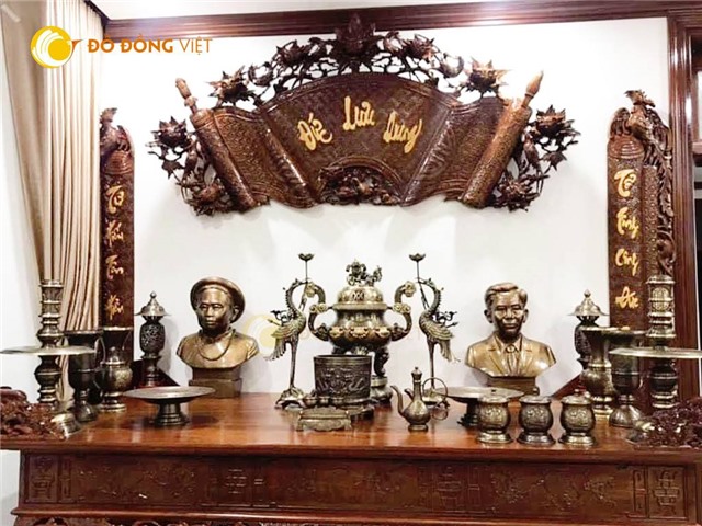 Bộ đỉnh đồng hoa sòi đồng Đại Bái KT 60 cm