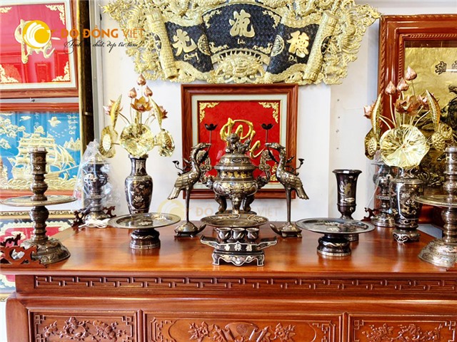 Báo giá bộ đỉnh đồng khảm ngũ sắc đầy đủ phụ kiện tại Bến Tre