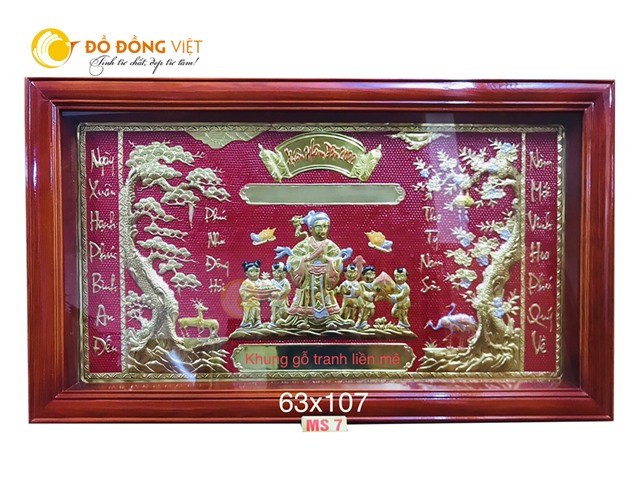 Tranh mừng thọ cụ bà kt 63x107 khung gỗ bằng đồng liền mê