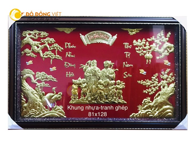 Tranh mừng thọ cụ bà kt 81x128 khung nhựa tranh ghép