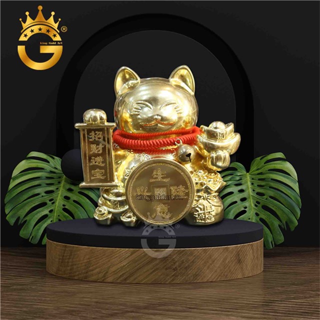 Tượng mèo thần tài phong thủy mạ vàng làm quà tặng khai trương