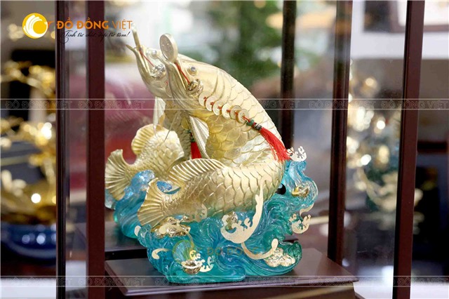 Tượng cá kim long phong thủy chiêu tài bằng đồng dát vàng