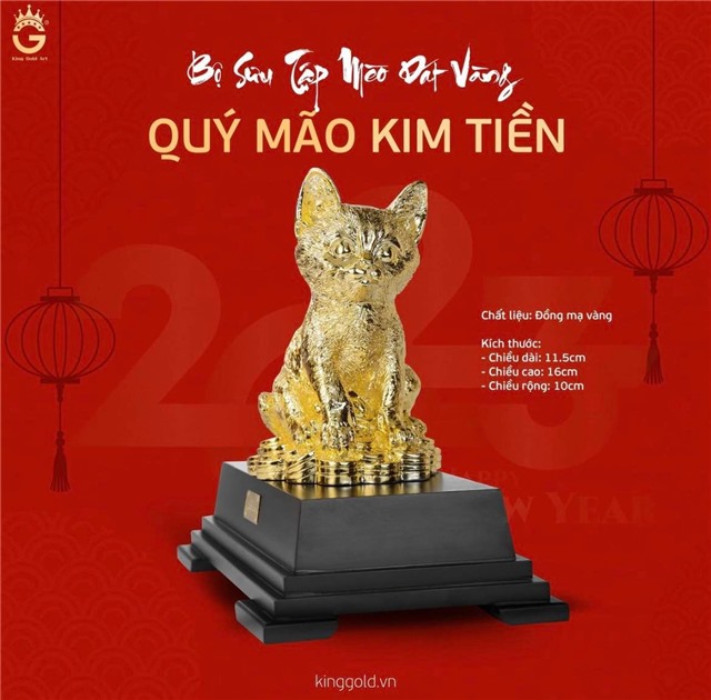 Tượng mèo kim tiền mạ vàng đẹp tinh xảo