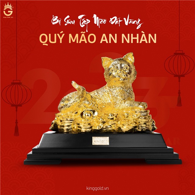 Tượng mèo Quý Mão an nhàn- quà tặng sếp dịp Tết 2023