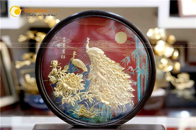 Biểu trưng tranh đôi chim công vinh hoa phú quý đẹp tinh xảo