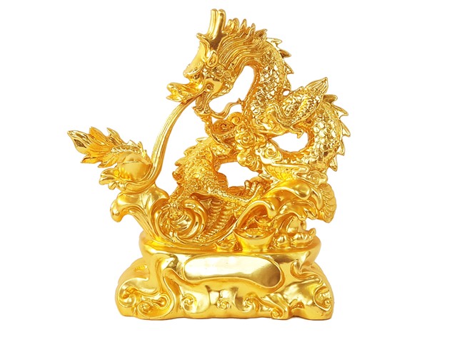 Tượng rồng nhả đĩnh vàng dát vàng 24k