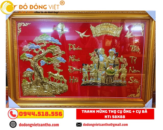 TRANH MỪNG THỌ BẰNG ĐỒNG - MÓN QUÀ Ý NGHĨA CỦA CON CHÁU DÀNH CHO ÔNG BÀ