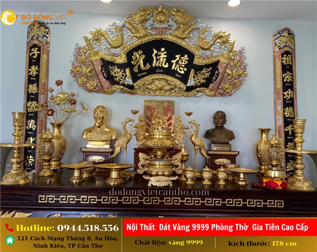 TRỌN BỘ NỘI THẤT PHÒNG THỜ GIA TIÊN DÁT VÀNG 9999