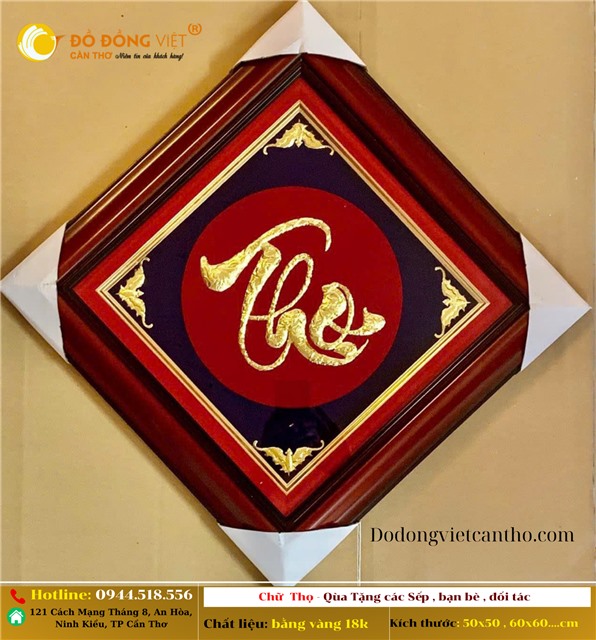 TRANH CHỮ THỌ VÀNG 18K – BIỂU TƯỢNG TRƯỜNG THỌ VÀ AN KHANG BỀN VỮNG