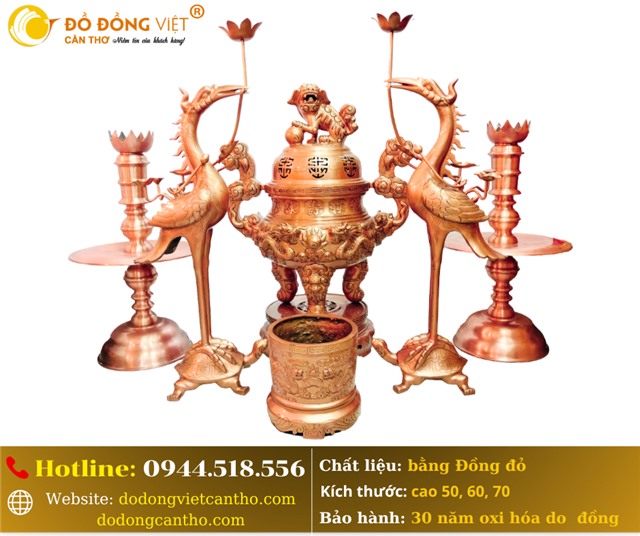 BỘ NGŨ SỰ BẰNG ĐỒNG ĐỎ – NÉT ĐẸP CỔ KÍNH, TRANG NGHIÊM CHO KHÔNG GIAN THỜ CÚNG