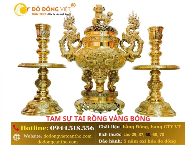 BỘ TAM SỰ TAI RỒNG VÀNG BÓNG – ĐẲNG CẤP, UY NGHI CHO PHÒNG THỜ GIA TIÊN