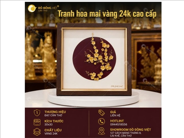 Tranh Hoa Mai Vàng 24K Cao Cấp 30x30 – Biểu Tượng May Mắn, Phú Quý Cho Mọi Không Gian