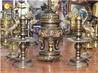 Bộ đỉnh đồng đẹp ngũ sự mài công nghệ, song long chầu nguyệt KT 70 cm