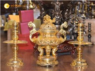 Bộ đỉnh đồng thờ cúng phú quý dát vàng 24k cao 60 cm