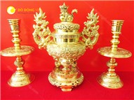 Bộ lư Vĩnh Tiến cho ban thờ 1m97, lư đồng Vĩnh Tiến KT 70 cm