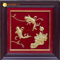 Tranh vàng cá chép hoa sen làm quà tặng Tết 2022