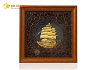 Tranh thuyền buồm cỡ nhỏ để bàn làm việc, tranh dát vàng 24k