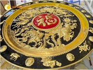 Vật phẩm phong thủy mâm đồng chạm chữ phúc hoa văn tứ linh