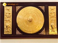 Tranh mặt trống đồng gò nổi thủ công mạ vàng đẹp tinh xảo