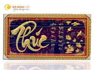 Tranh chữ Phúc thư pháp bằng đồng mạ vàng 24k