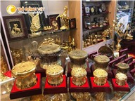 Trống đồng đông sơn thu nhỏ mạ vàng làm quà tặng lưu niệm