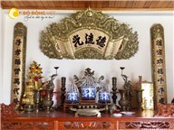 Bộ cuốn thư câu đối Đức Lưu Quang bằng đồng vàng hun màu giả cổ