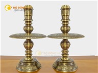Đôi chân nến thờ cúng bằng đồng vàng hun