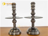 Đôi chân nến bằng đồng khảm ngũ sắc đẹp tinh xảo