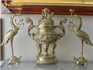 Bộ đỉnh đồng tam sự đỉnh hạc bằng đồng vàng