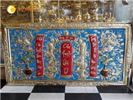 Báo giá Cửu huyền thất tổ bằng đồng vàng nền xanh tại Vĩnh Long