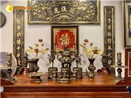 Hoành phi câu đối bằng đồng vàng hun giả cổ